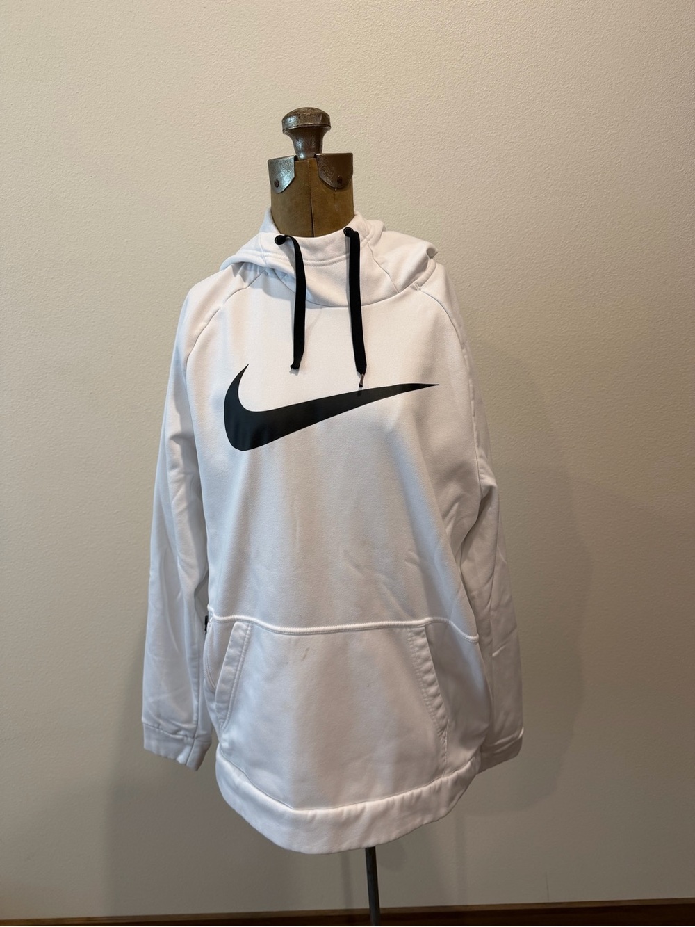 Nike White Performance Pullover Hoodie with Black Swoosh